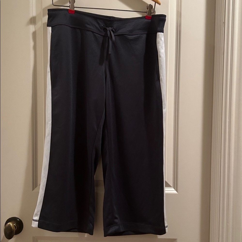 Danskin Now drawstring Cropped Wide Leg Mesh detail sides pants pockets L(12-14)